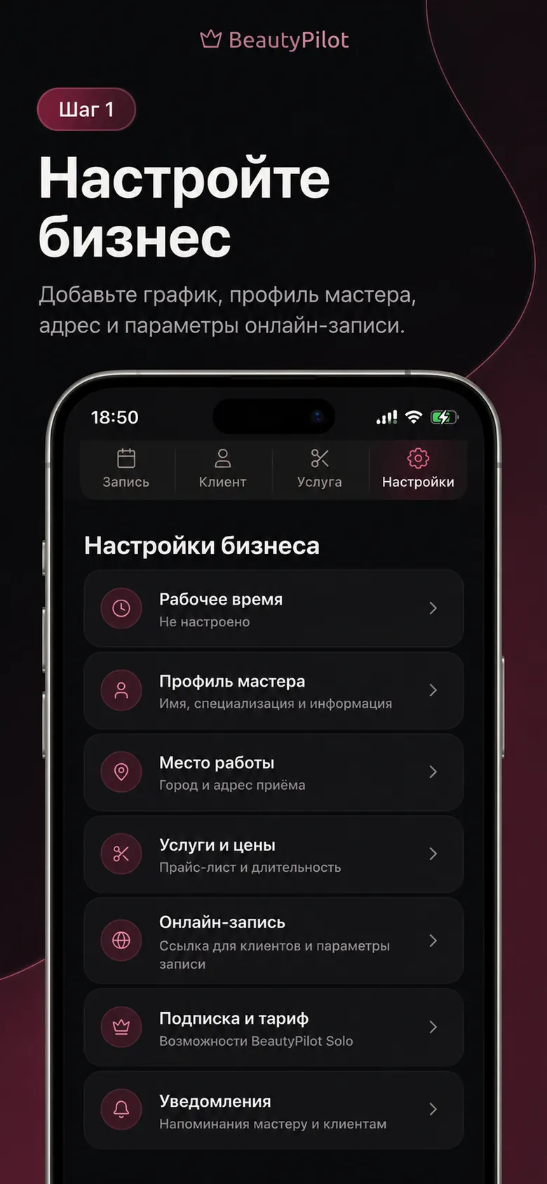 BeautyPilot — настройка бизнеса